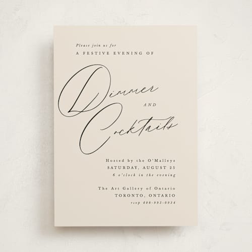 This is a ecru party invitations with standard by Hooray Creative called scripted names printing on signature in standard