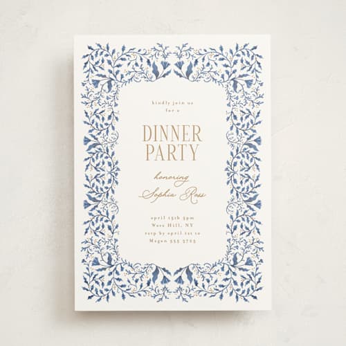 This is a royal blue party invitations with standard by Tamara Hilje called morning glory printing on signature in standard