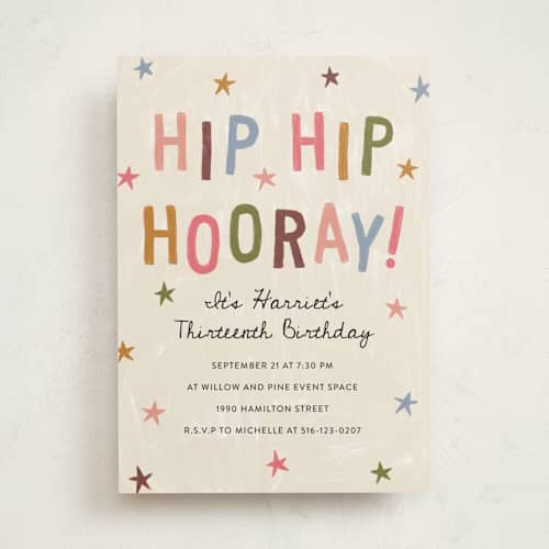 This is a bloom party invitations with standard by Kercia Jane called hip hip hooray printing on signature in standard