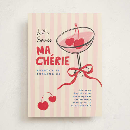 This is a cherry party invitations with standard by Creo Study called mon cherie printing on signature in standard