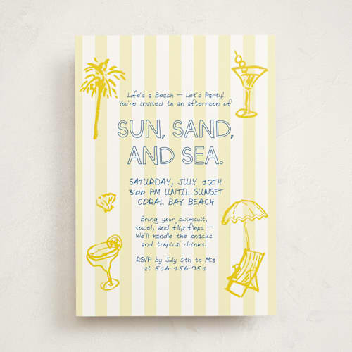 This is a sunny party invitations with standard by Cass Loh called beach icon printing on signature in standard