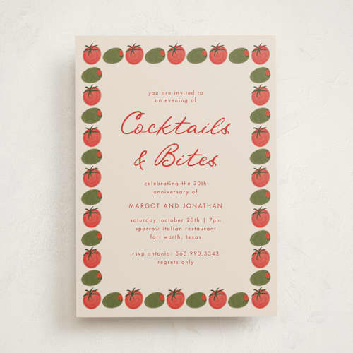 This is a saucy party invitations with standard by Anna Elder called olive bites printing on signature in standard