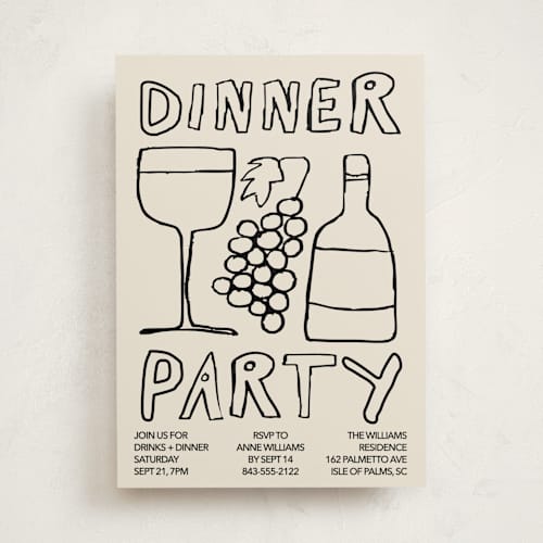 This is a bone party invitations with standard by Inkblot Design called dinner doodles printing on signature in standard