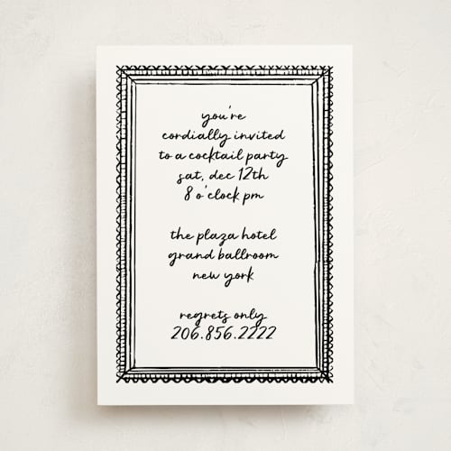 This is a snow party invitations with standard by AK Graphics called illustrated frame printing on signature in standard
