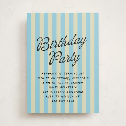 This is a summer blue party invitations with standard by chocomocacino called calvin printing on signature in standard