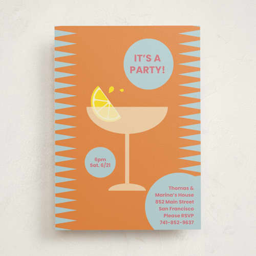 This is a peach party invitations with standard by Janine Hunn Art called it's cocktail time! printing on signature in standard