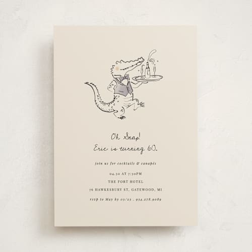 This is a oat party invitations with standard by Corinne Malesic called oh snap printing on signature in standard