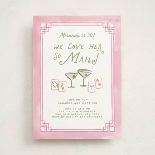 This is a flamingo party invitations with standard by Creo Study called tiles and tinis printing on signature in standard