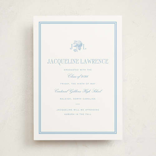 This is a sky blue graduation announcements with standard by Megan Davis called chesapeake printing on signature in standard