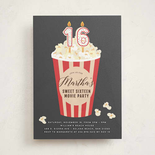 This is a cobblestone sweet sixteen birthday party invitations with standard by Sherley Ferreira called movie night party printing on signature in standard