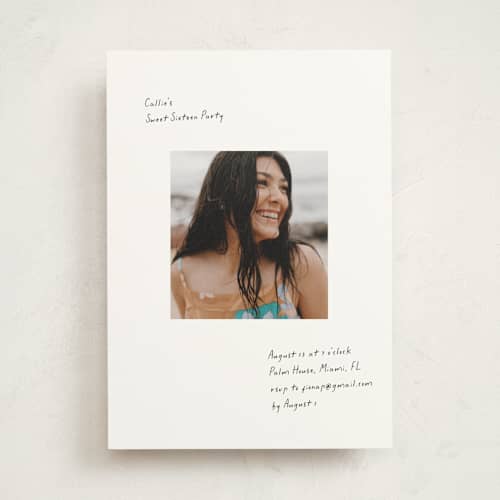 This is a ink sweet sixteen birthday party invitations with standard by Blustery August called scrapbook printing on signature in standard