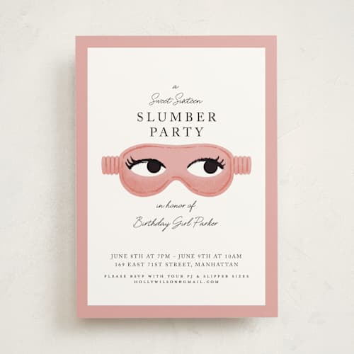This is a rose sweet sixteen birthday party invitations with standard by mo kelley called slumber party printing on signature in standard