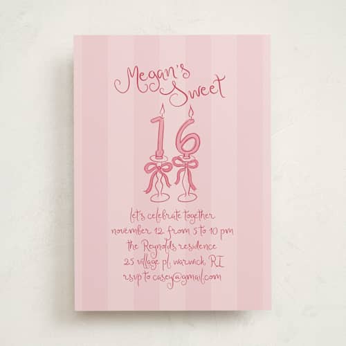 This is a cherry sweet sixteen birthday party invitations with standard by Tamara Hilje called sixteen bow candles printing on signature in standard