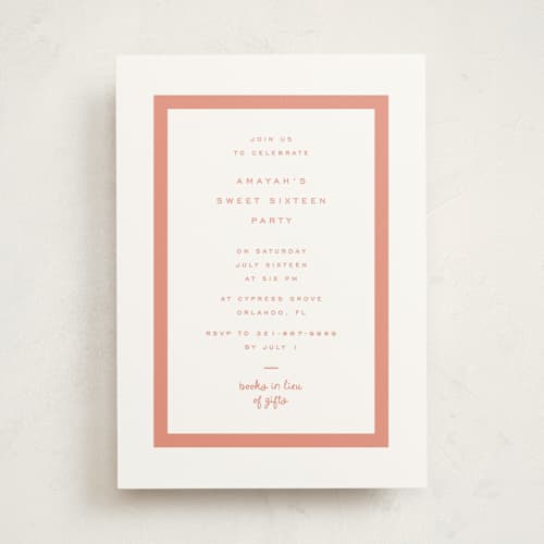 This is a coral sweet sixteen birthday party invitations with standard by Blustery August called marfa printing on signature in standard