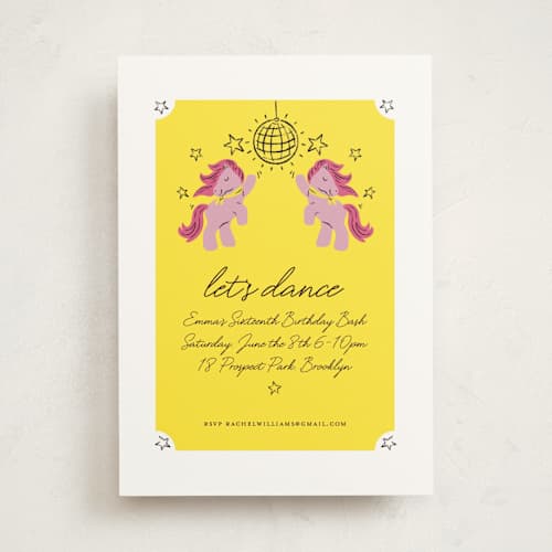 This is a electric sweet sixteen birthday party invitations with standard by mo kelley called let’s dance printing on signature in standard