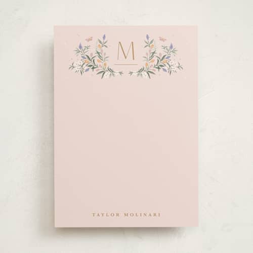 This is a rose personalized stationery thank you cards with standard by Kristen Smith called garden greens printing on signature in 5x7