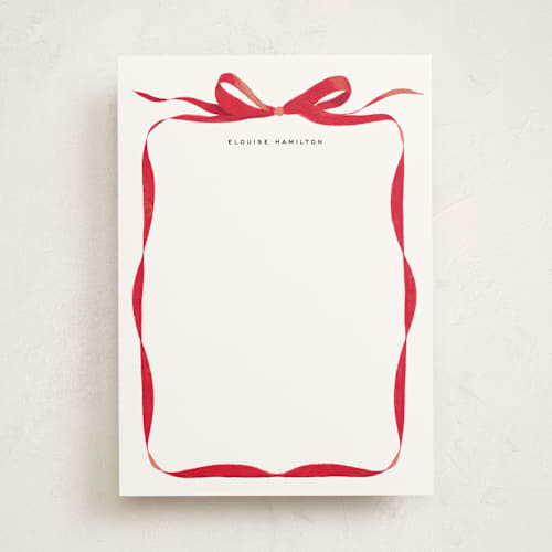 This is a crimson personalized stationery thank you cards with standard by Olivia Kanaley Inman called bow printing on signature in 5x7