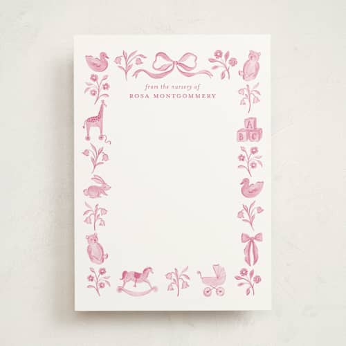 This is a peony personalized stationery thank you cards with standard by Sarah Knight called rosa printing on signature in 5x7