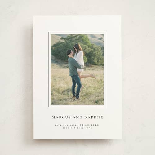 This is a ink save the date with standard by Wildfield Paper Co called daisies printing on doublethick in photo_mount