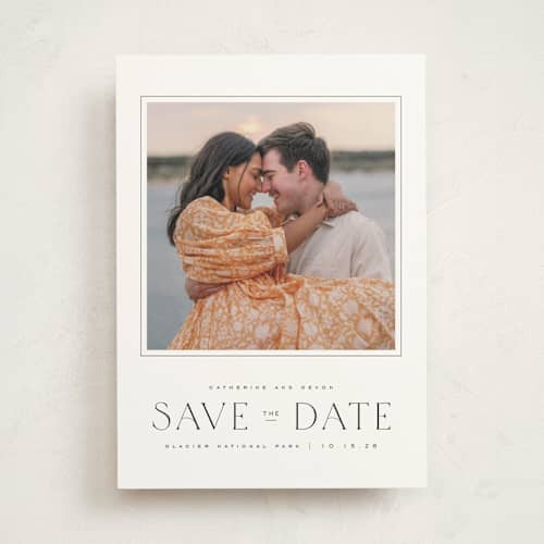 This is a ink save the date with standard by Wildfield Paper Co called glacier printing on doublethick in photo_mount