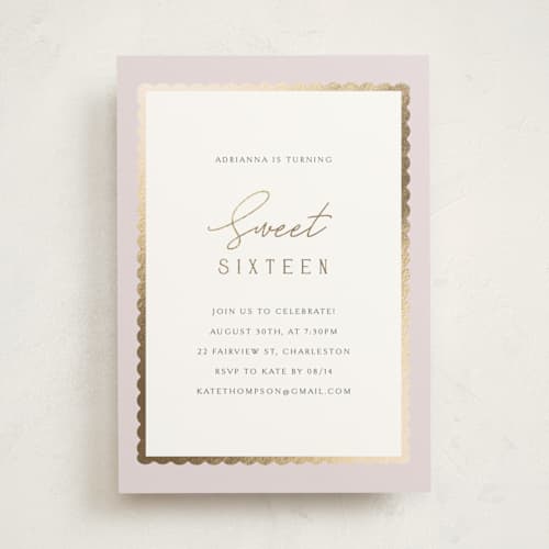 This is a lilac sweet sixteen birthday party invitations with foil pressed by Angela Thompson called sweet frame printing on signature in standard