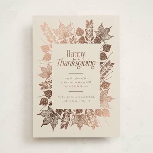 This is a vanilla thanksgiving cards invitations with foil pressed by Heather Schertzer called autumn glow printing on signature in standard