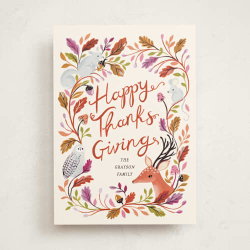 This is a fig thanksgiving cards invitations with standard by Sarah Knight called thankful forest printing on signature in standard