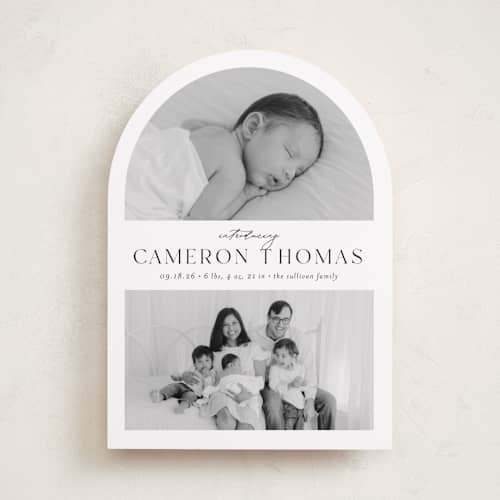 This is a sugar birth announcements with standard by Ashley Iwafuchi called simply introducing printing on recycled smooth signature in standard