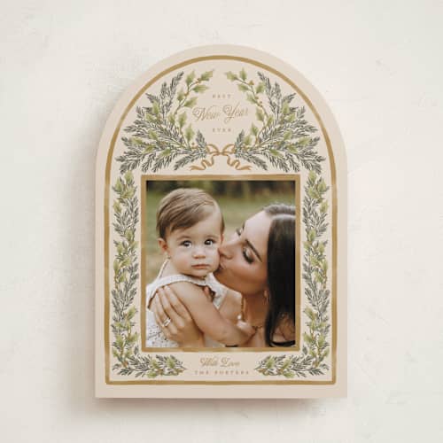 This is a champagne photo christmas cards with standard by Leah Bisch called outlined printing on recycled smooth signature in standard