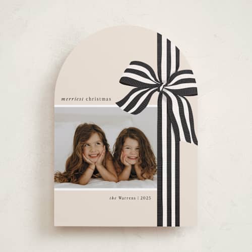 This is a charcoal photo christmas cards with standard by Angela Marzuki called ribbon wrapped printing on recycled smooth signature in standard