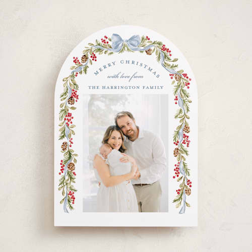 This is a powder photo christmas cards with standard by Sarah Knight called classic ribbon printing on recycled smooth signature in standard