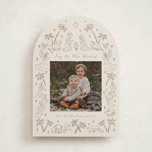 This is a sand photo christmas cards with standard by Jamie Alexander called joyful mystery printing on recycled smooth signature in standard