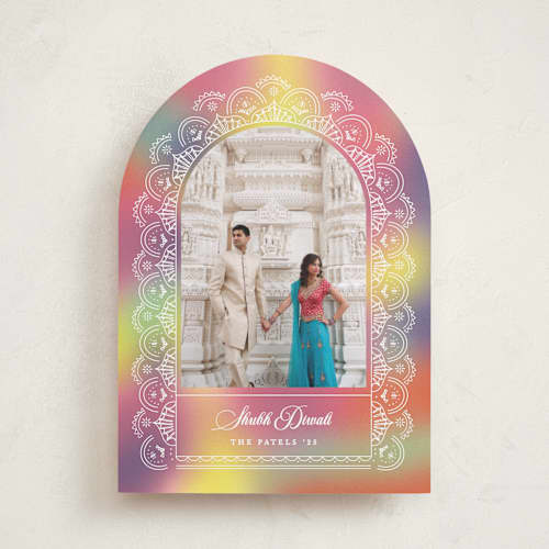 This is a indradhanush diwali cards with standard by Creo Study called rangoli arch printing on recycled smooth signature in standard