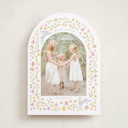 This is a peach easter photo cards with standard by Angela Thompson called blooming meadow printing on recycled smooth signature in standard