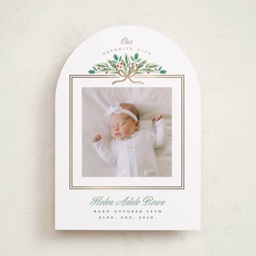 This is a sage babys first christmas with foil pressed by Alethea and Ruth called favorite gift printing on recycled smooth signature in standard