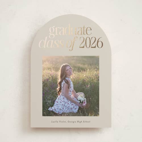 This is a cream graduation announcements with foil pressed by lori jacobs wemple called graduate aesthetic printing on recycled smooth signature in standard
