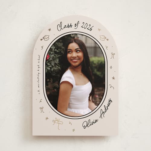 This is a onyx graduation announcements with foil pressed by Ashley Iwafuchi called illustrated grad printing on recycled smooth signature in standard