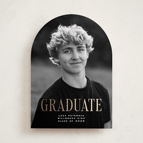 This is a snow graduation announcements with foil pressed by Rebecca Durflinger called graduation printing on recycled smooth signature in standard