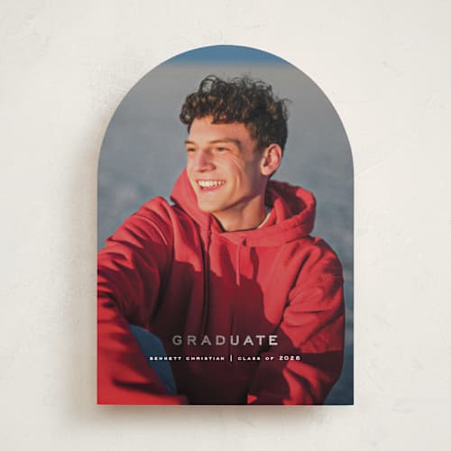 This is a cloud graduation announcements with foil pressed by Wildfield Paper Co called olympus printing on recycled smooth signature in standard