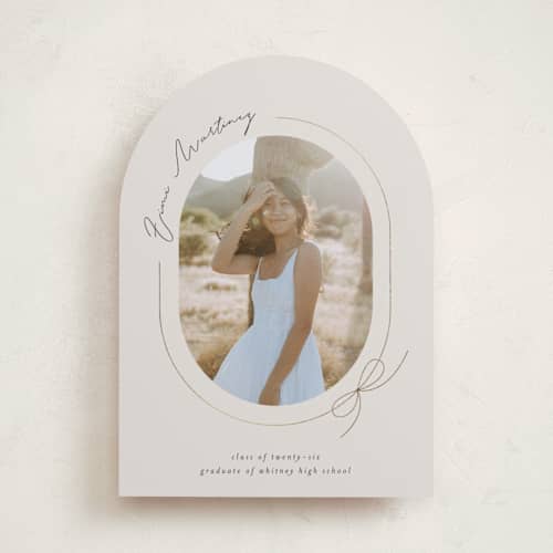 This is a latte graduation announcements with foil pressed by Blustery August called etna printing on recycled smooth signature in standard