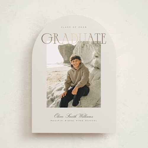 This is a linen graduation announcements with foil pressed by Ana de Sousa called timeless achievement printing on recycled smooth signature in standard