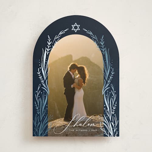 This is a night hanukkah cards with foil pressed by Orasie called floral arch printing on recycled smooth signature in standard