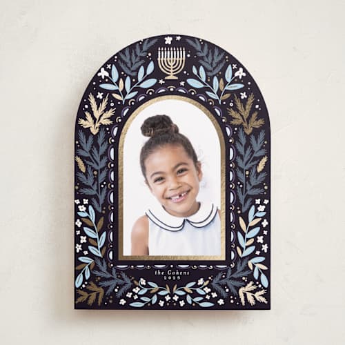 This is a midnight hanukkah cards with foil pressed by Hudson meet Rose called flourish printing on recycled smooth signature in standard