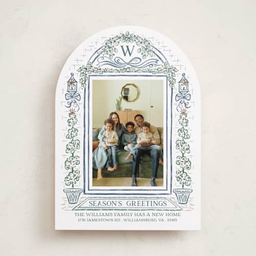 This is a lake foil pressed holiday cards with foil pressed by Paper Sun Studio called colonial christmas printing on recycled smooth signature in standard