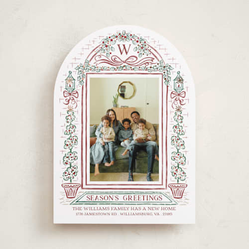 This is a brandy wine foil pressed holiday cards with foil pressed by Paper Sun Studio called colonial christmas printing on recycled smooth signature in standard