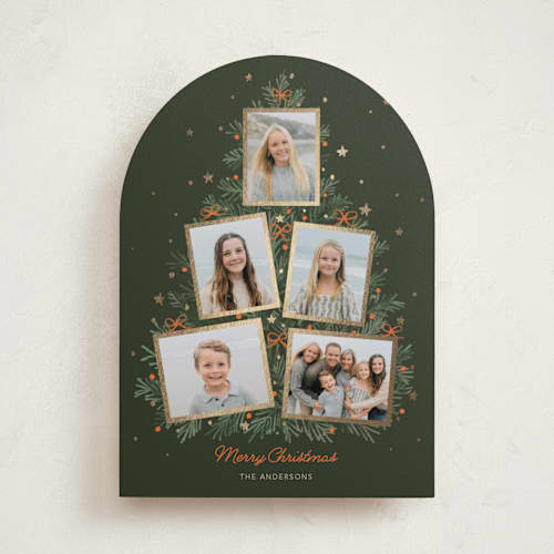 This is a pine needle foil pressed holiday cards with foil pressed by Cass Loh called christmas tree collage printing on recycled smooth signature in standard