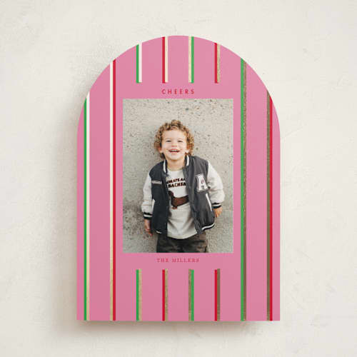 This is a peony foil pressed holiday cards with foil pressed by Baumbirdy called colorful stripes printing on recycled smooth signature in standard