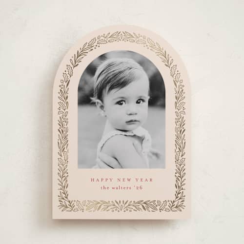 This is a eggnog foil pressed holiday cards with foil pressed by Mansi Verma called gilded florals printing on recycled smooth signature in standard