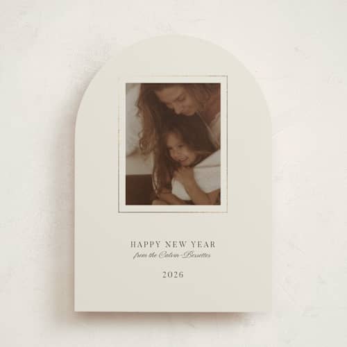 This is a milk foil pressed holiday cards with foil pressed by Studio Suku called gold frame printing on recycled smooth signature in standard