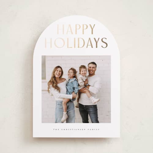 This is a sugar foil pressed holiday cards with foil pressed by Wildfield Paper Co called slate printing on recycled smooth signature in standard
